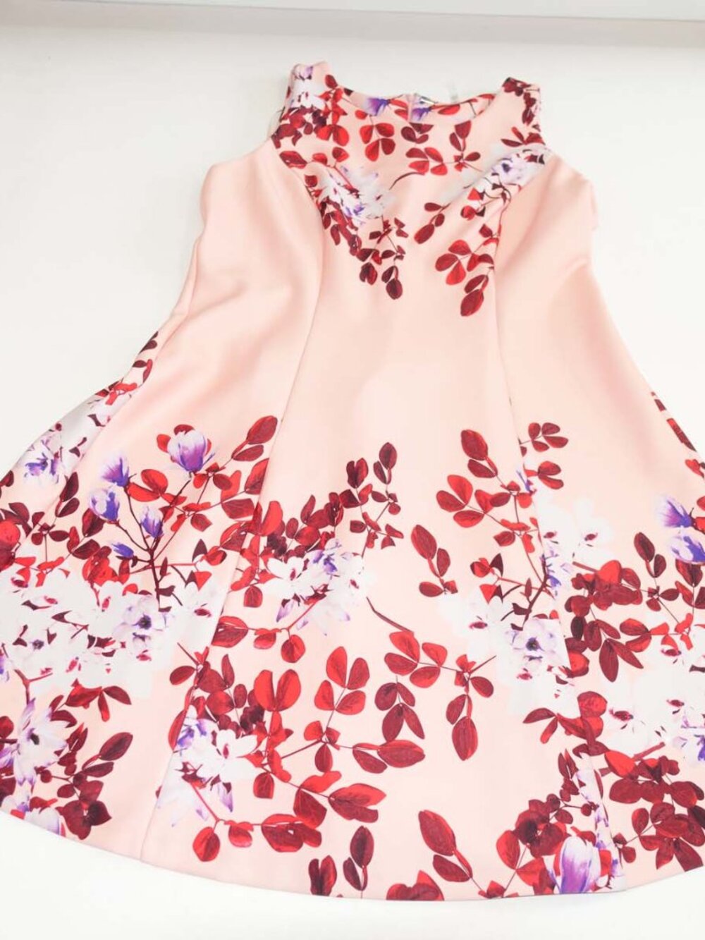 T Tahari Women's Sleeveless A-Line Dress Size 14W Pink Floral Print Below Knee